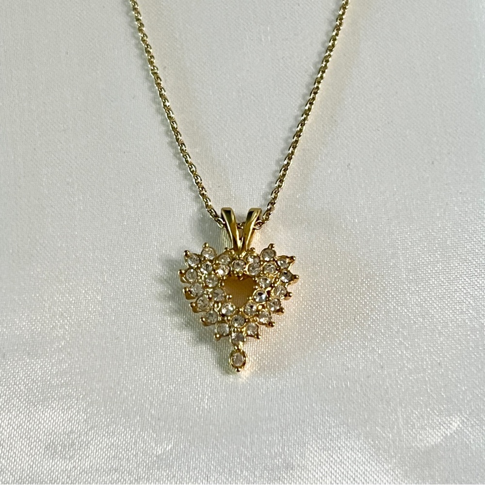 Vintage Gold Crystal Heart Pendant Necklace